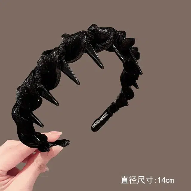 千桐 高颅顶 正反两戴 气质纱褶皱珠珠波浪 齿梳飘带外戴发卡头饰 网纱 发箍 女款