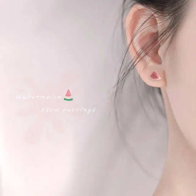 千桐 西瓜 甜美可爱耳饰 小众大气 简约百搭 合金 耳钉 女款