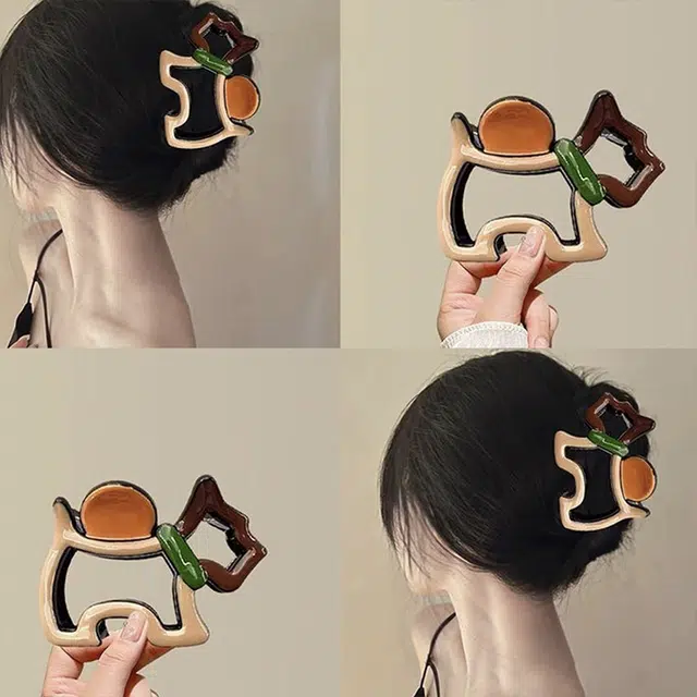 千桐 多巴胺卡通可爱撞色小狗抓夹盘发鲨鱼夹日常百搭饰品 亚克力 发夹 女款