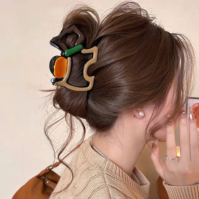 千桐 多巴胺卡通可爱撞色小狗抓夹盘发鲨鱼夹日常百搭饰品 亚克力 发夹 女款