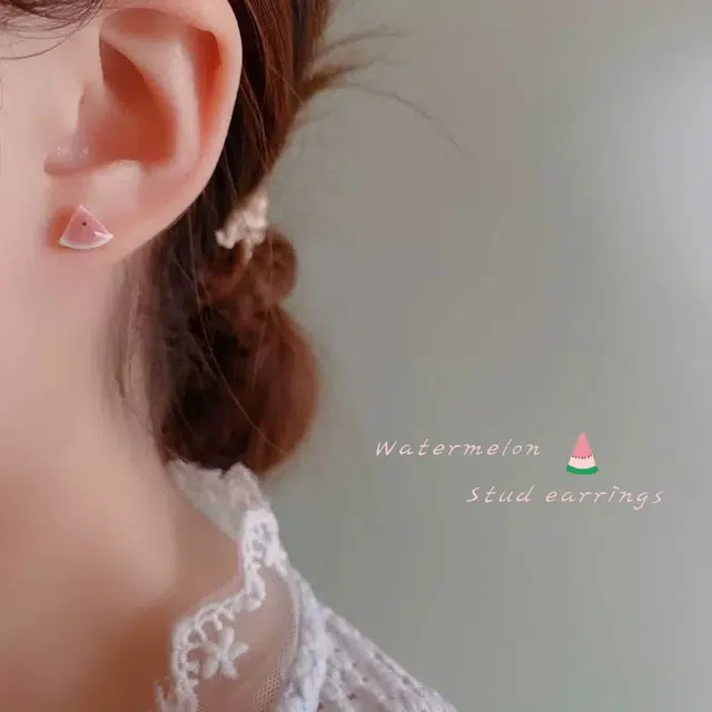 千桐 西瓜 甜美可爱耳饰 小众大气 简约百搭 合金 耳钉 女款