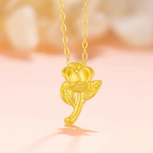 挚爱永恒 温柔精致小众玫瑰花 足金 一口价 黄金项链 女款