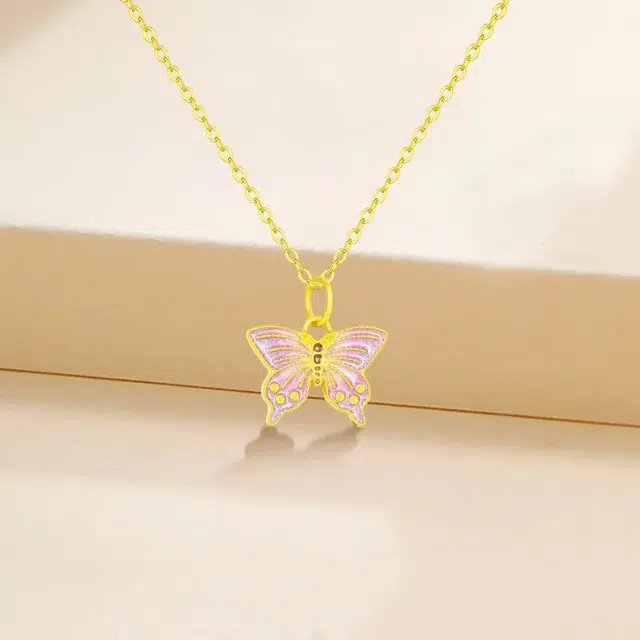 挚爱永恒 个性甜美高级设计缤纷蝴蝶 足金 一口价 黄金项链 男女同款情侣款