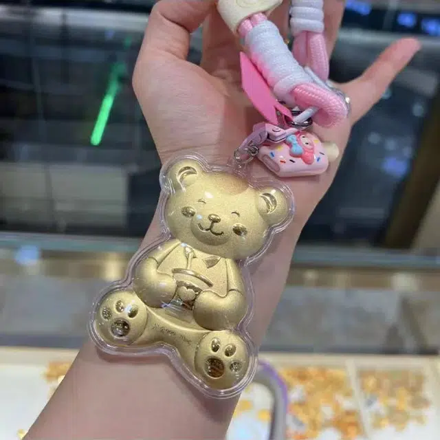 挚爱永恒 可爱抱抱小熊 萌趣可爱创意个性精致手机链 轻奢时尚百搭小众背包挂饰 金箔 钥匙扣 女款