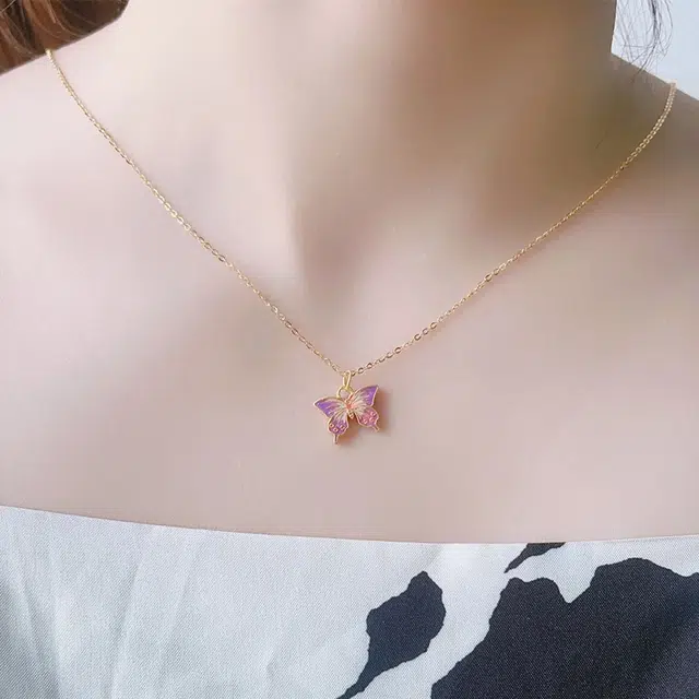 挚爱永恒 个性甜美高级设计缤纷蝴蝶 足金 一口价 黄金项链 男女同款情侣款