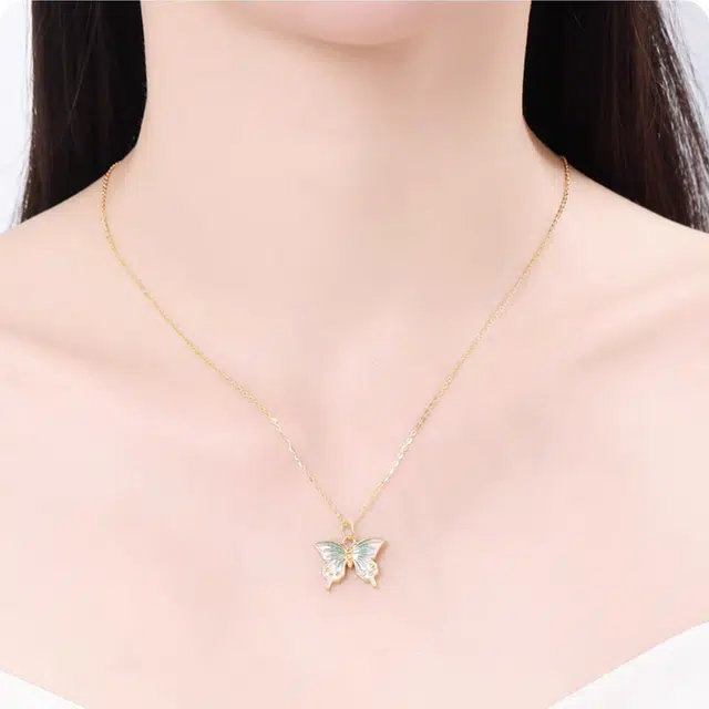 挚爱永恒 个性甜美高级设计缤纷蝴蝶 足金 一口价 黄金项链 男女同款情侣款