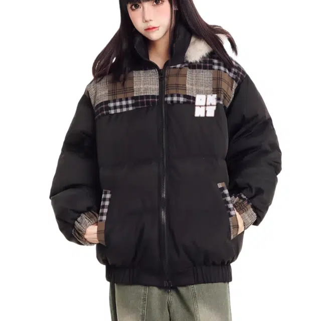 轻迎 美式复古连帽可拆卸拼接情侣毛领撞色外套棉服 男女同款