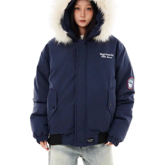 轻迎 美式复古工装毛领连帽棉服 男款