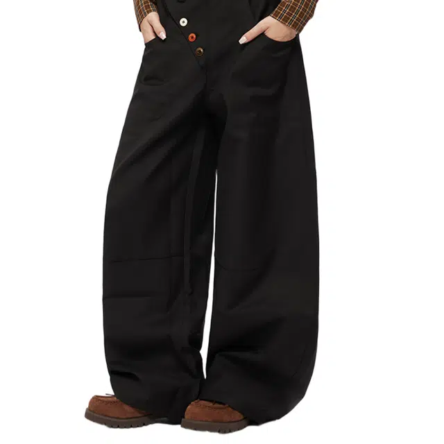 轻迎 复古老钱风彩色扣子休闲阔腿弯刀裤 西装裤 男款