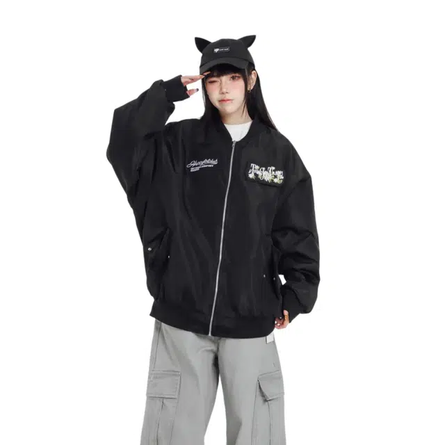 轻迎  国潮花卉魔术贴夹克休闲棒球服 男款