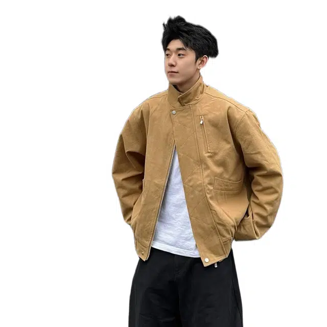 轻迎 复古巴恩风短款立领飞行员美式宽松工装外套潮流夹克 男款