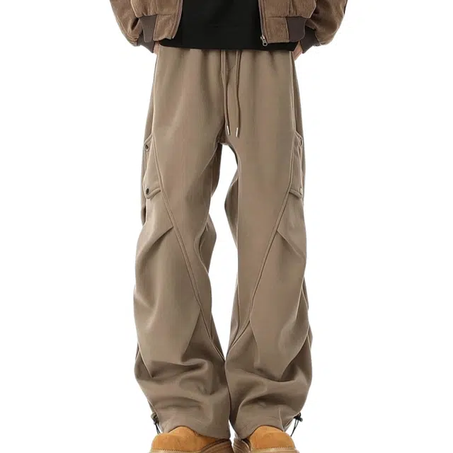 轻迎 美式加厚褶皱宽松潮流阔腿百搭休闲长裤工装裤 男款