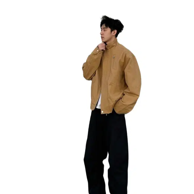 轻迎 复古巴恩风短款立领飞行员美式宽松工装外套潮流夹克 男款