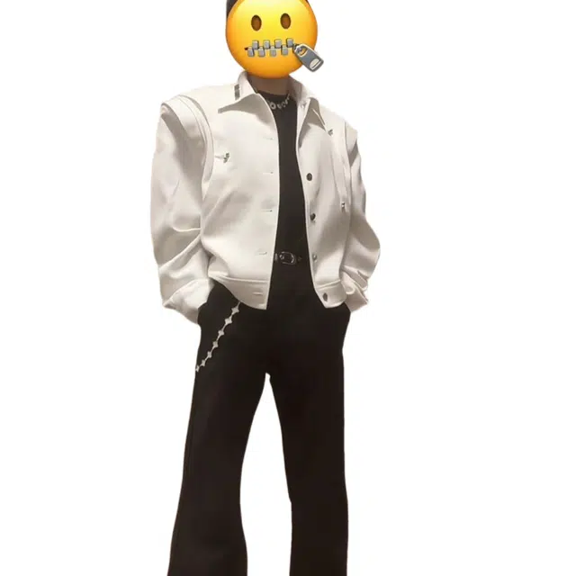 轻迎  短款垫肩外套设计感解构机车夹克翻领棒球服 男款