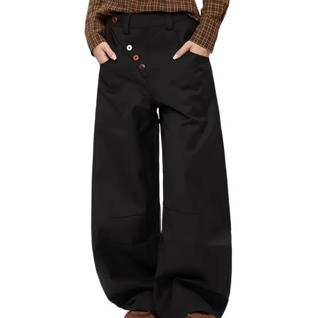 轻迎 复古老钱风彩色扣子休闲阔腿弯刀裤 西装裤 男款