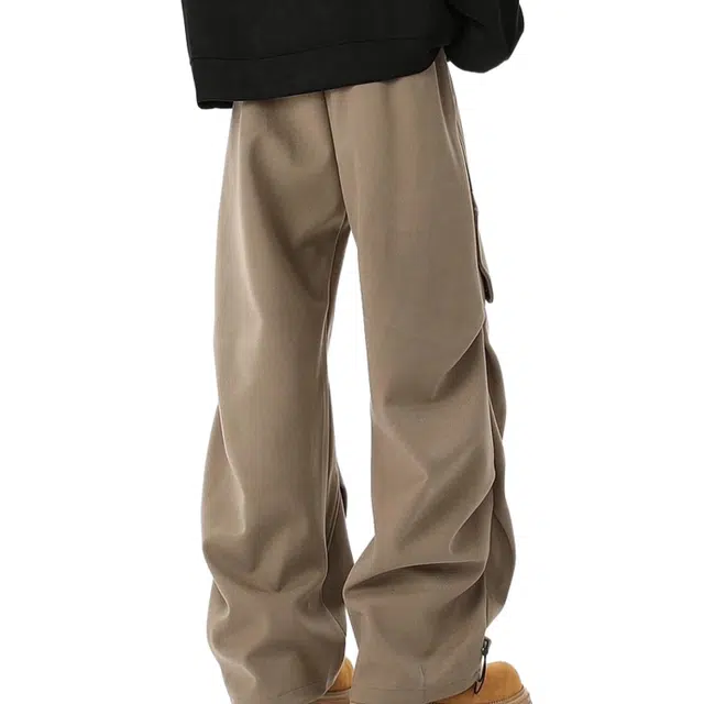 轻迎 美式加厚褶皱宽松潮流阔腿百搭休闲长裤工装裤 男款