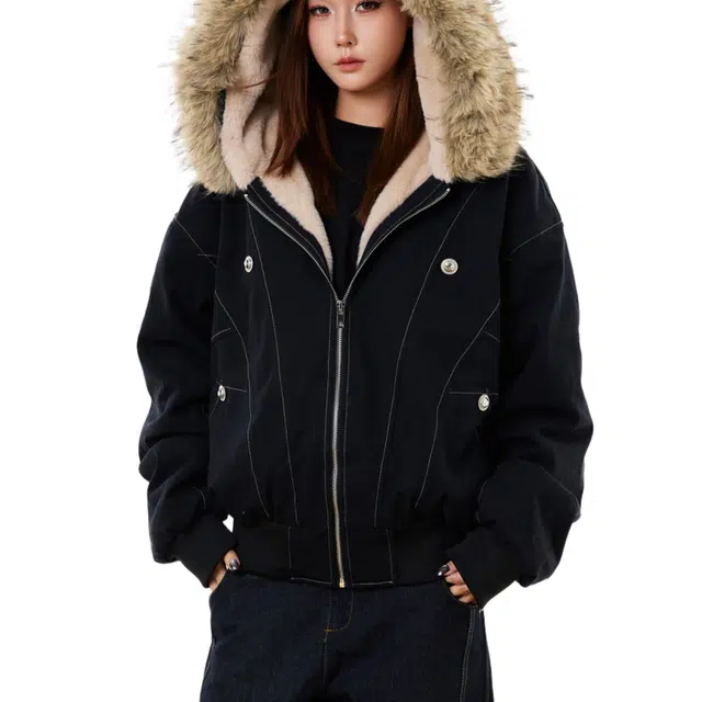 轻迎 座山雕美式外套夹棉帆布水洗厚毛领棉衣棉服 男款