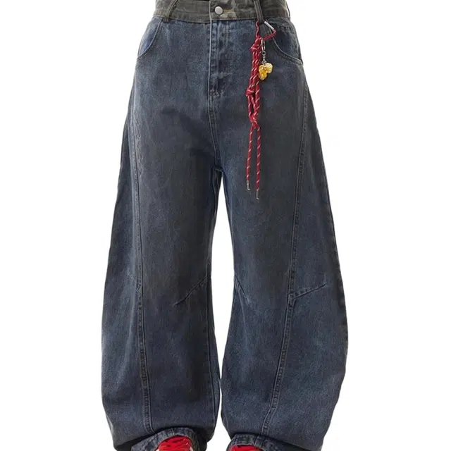 轻迎 秋冬复古设计感弯刀宽松休闲百搭垂感阔腿长裤牛仔裤 男款