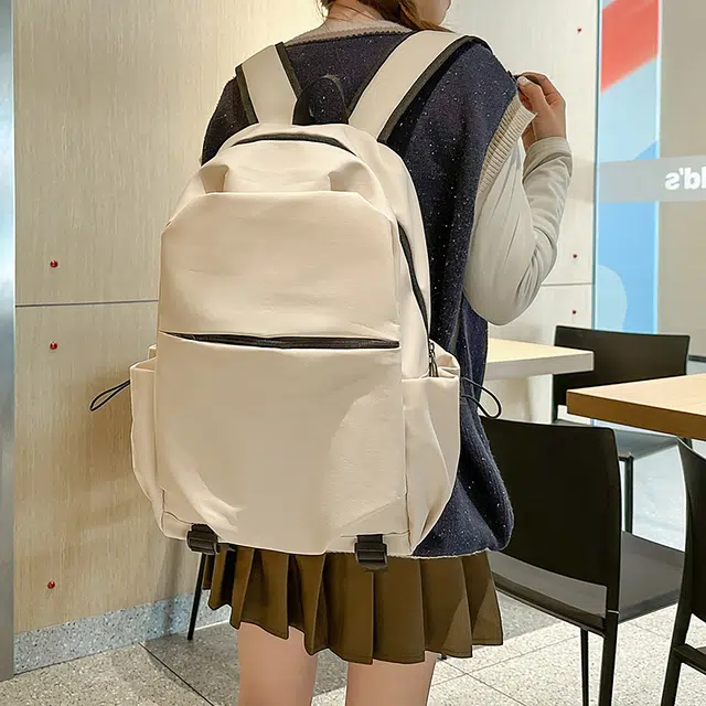 普乐威 日韩纯色简约森女系大容量书包初中生高中生大学生上课通勤百搭高颜值轻便休闲旅游 尼龙 双肩包 常规 男女同款情侣款 多色