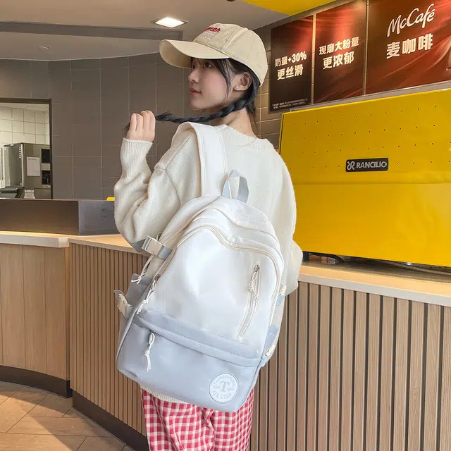 普乐威 韩系复古简约百搭撞色 尼龙 双肩包 男女同款情侣款 多色