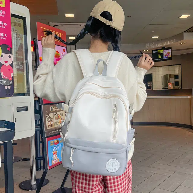 普乐威 韩系复古简约百搭撞色 尼龙 双肩包 男女同款情侣款 多色