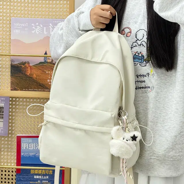 普乐威 韩版日系极简风纯色简约百搭上课通勤书包大容量小众配色轻便旅游 尼龙 双肩包 常规 男女同款情侣款 多色