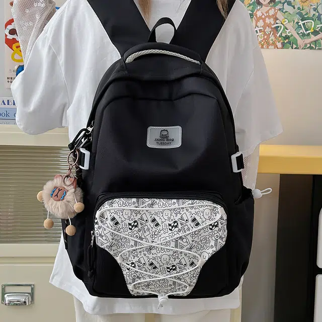 普乐威 潮流时尚小众设计感撞色上课通勤百搭大容量可爱卡通手提 尼龙 书包双肩包 常规 男女同款情侣款 多色