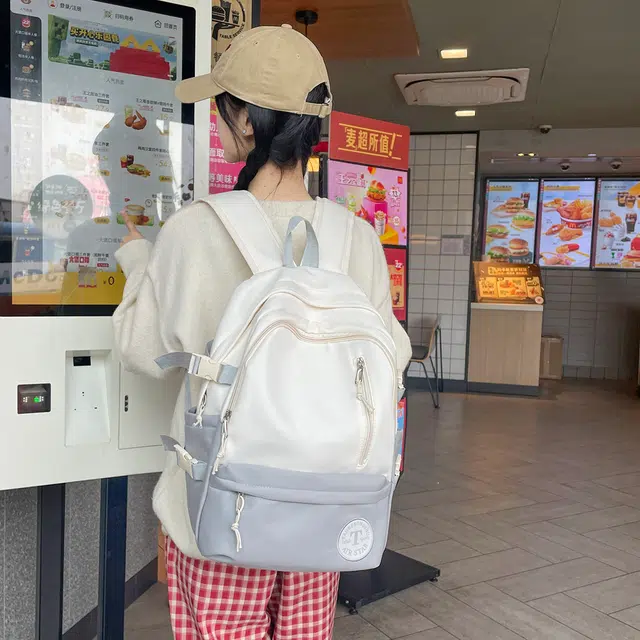 普乐威 韩系复古简约百搭撞色 尼龙 双肩包 男女同款情侣款 多色