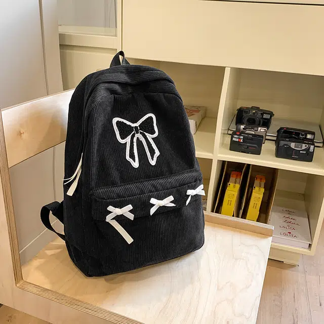 普乐威 小众蝴蝶结通勤百搭高颜值大容量轻便 条绒 双肩包 常规 女款 多色