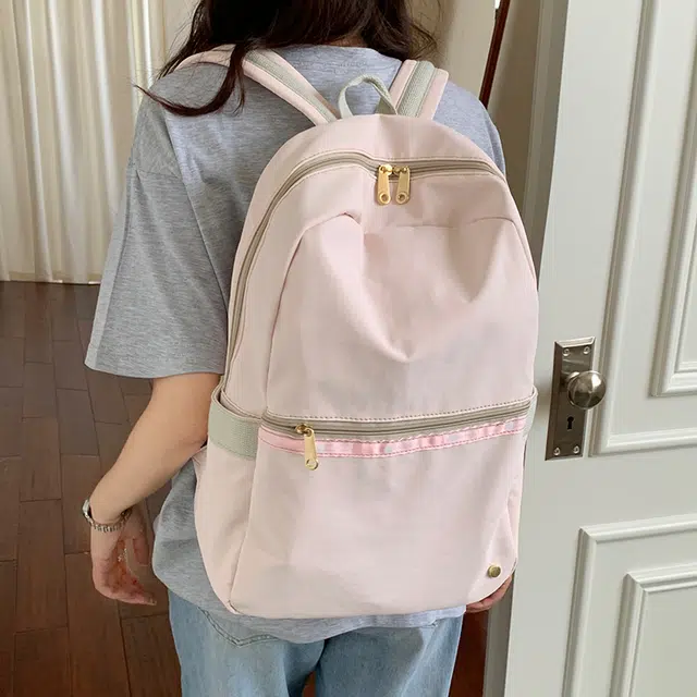 普乐威 日系小清新时尚简约百搭小众 尼龙 双肩包 女款 白色/粉色