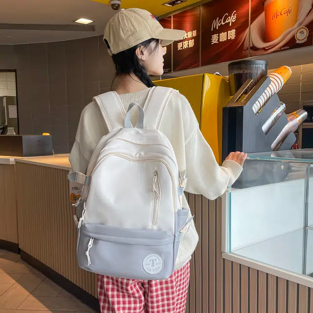 普乐威 韩系复古简约百搭撞色 尼龙 双肩包 男女同款情侣款 多色