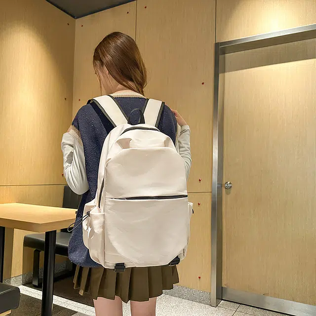普乐威 日韩纯色简约森女系大容量书包初中生高中生大学生上课通勤百搭高颜值轻便休闲旅游 尼龙 双肩包 常规 男女同款情侣款 多色
