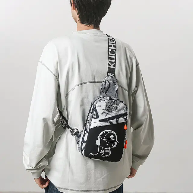 普乐威 韩版慵懒风潮流设计学生休闲轻便 尼龙 胸包 男款 白色/黑色/蓝色