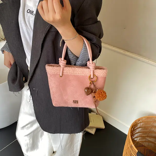 普乐威 高级质感复古撞色慵懒风毛绒简约百搭洋气韩版通勤 麂皮 单肩手提包 女款 多色