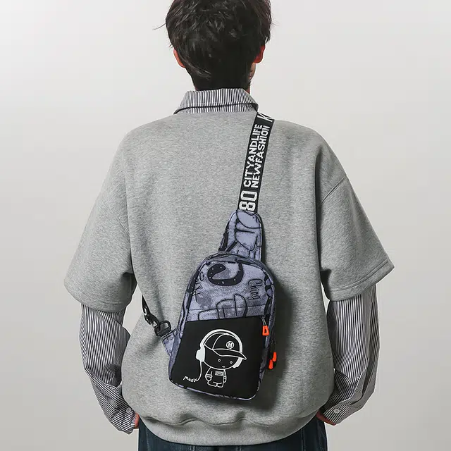 普乐威 韩版慵懒风潮流设计学生休闲轻便 尼龙 胸包 男款 白色/黑色/蓝色
