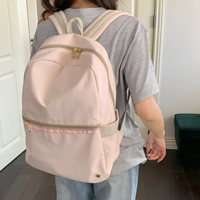普乐威 日系小清新时尚简约百搭小众 尼龙 双肩包 女款 白色/粉色
