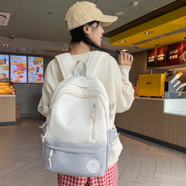 普乐威 韩系复古简约百搭撞色 尼龙 双肩包 男女同款情侣款 多色