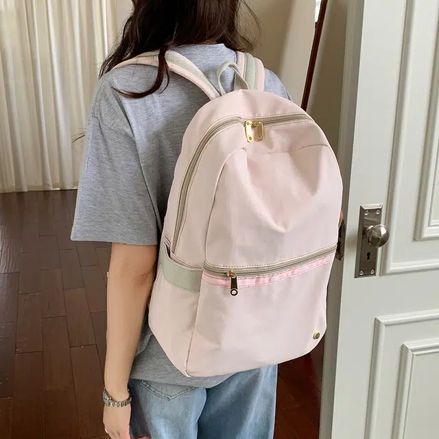 普乐威 日系小清新时尚简约百搭小众 尼龙 双肩包 女款 白色/粉色
