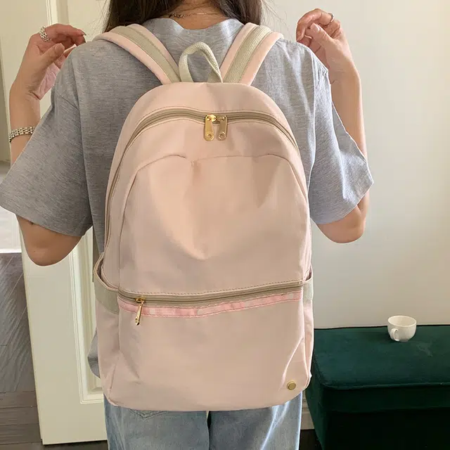 普乐威 日系小清新时尚简约百搭小众 尼龙 双肩包 女款 白色/粉色