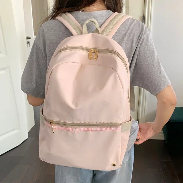 普乐威 日系小清新时尚简约百搭小众 尼龙 双肩包 女款 白色/粉色