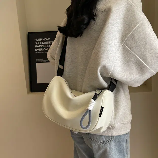 普乐威 高颜值简约时尚百搭小众通勤 布 单肩包 男女同款情侣款 白蓝/白黑/黑色