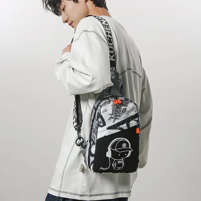 普乐威 韩版慵懒风潮流设计学生休闲轻便 尼龙 胸包 男款 白色/黑色/蓝色