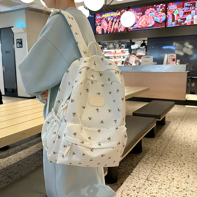 普乐威 时尚潮流百搭 尼龙 双肩包 常规 女款 白色/卡其色