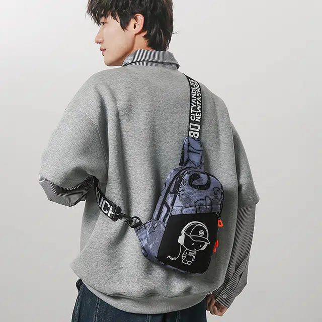 普乐威 韩版慵懒风潮流设计学生休闲轻便 尼龙 胸包 男款 白色/黑色/蓝色