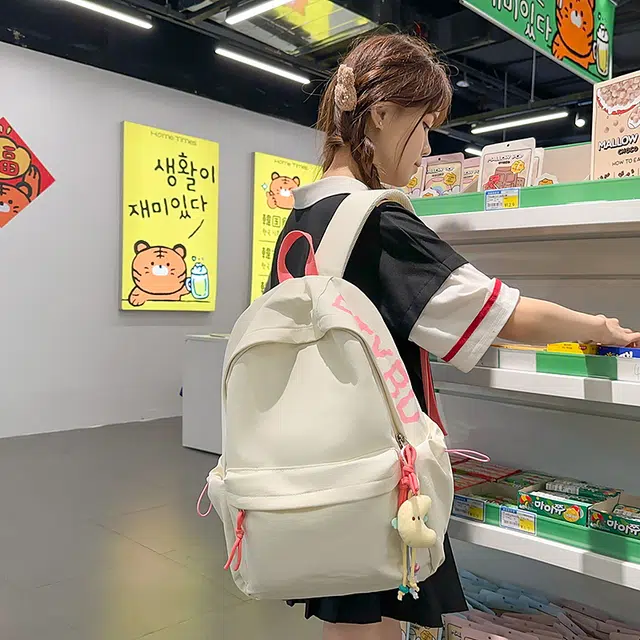 普乐威 韩版日系高颜值简约百搭上课通勤书包大容量轻便休闲旅游 尼龙 双肩包背包 常规 男女同款情侣款 多色