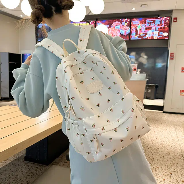 普乐威 时尚潮流百搭 尼龙 双肩包 常规 女款 白色/卡其色