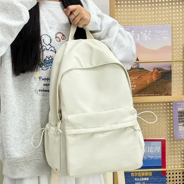 普乐威 韩版日系极简风纯色简约百搭上课通勤书包大容量小众配色轻便旅游 尼龙 双肩包 常规 男女同款情侣款 多色