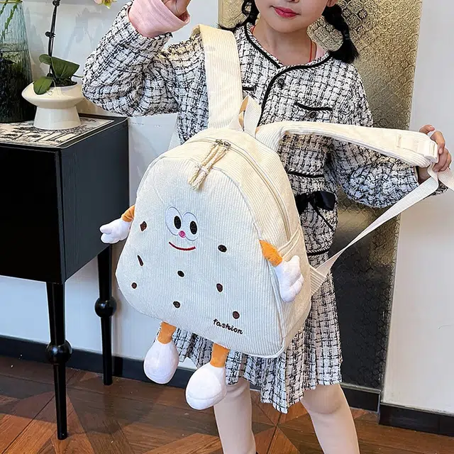 科物酷 曲奇饼干丑萌小众卡通可爱通勤高颜值 灯芯绒 双肩包 女款 白色