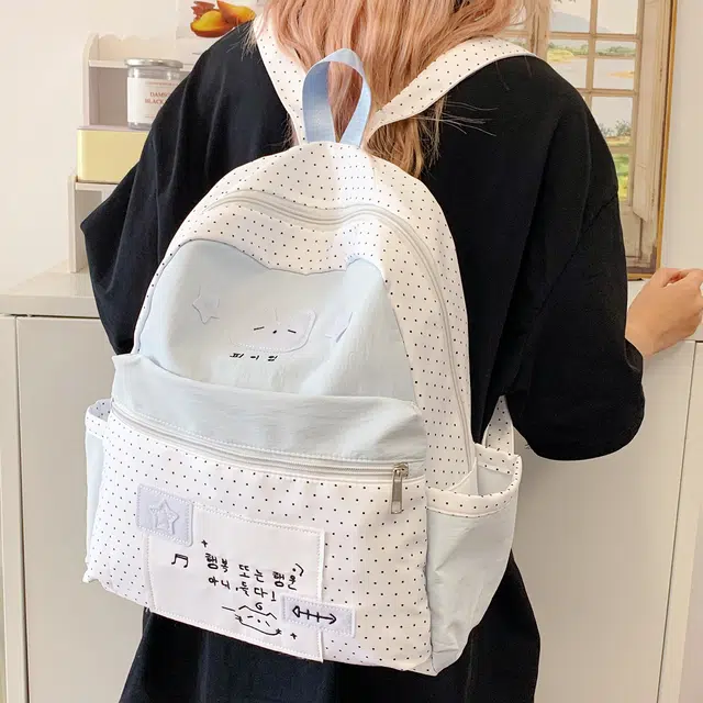 科物酷 卡通高颜值大容量休闲通勤 尼龙布 双肩包 常规 女款 黑色/白色