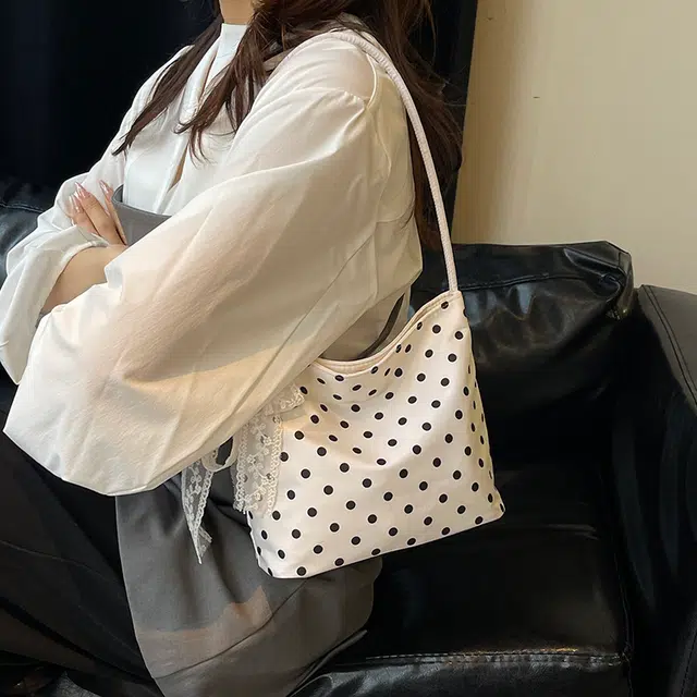 科物酷 小众蝴蝶结波点小巧外出森系逛街旅行休闲百搭洋气甜美少女腋下包 尼龙 单肩包 男女同款情侣款 白色/粉色